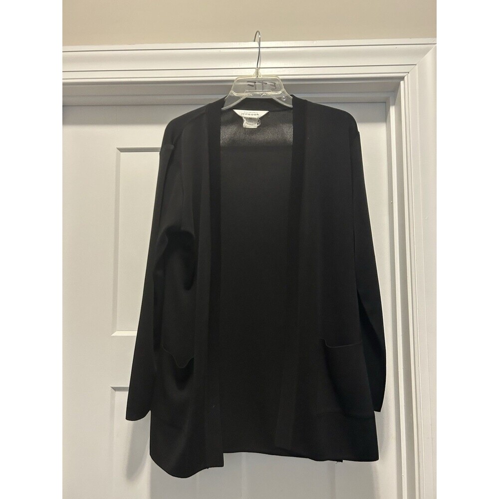 Exclusively Misook Black Open Front Cardigan Pockets Minimalist City Size XS